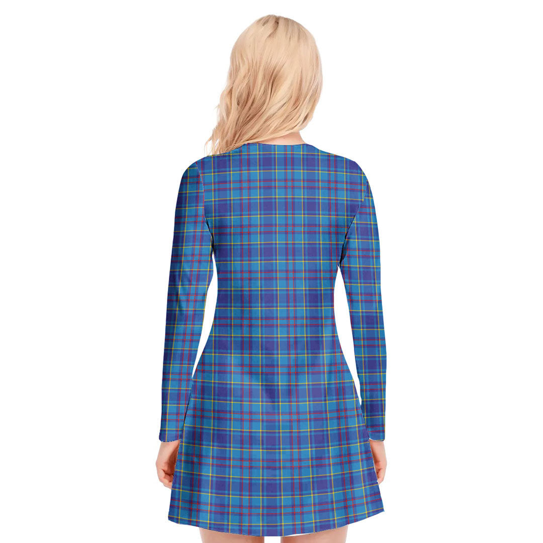 Mercer Modern Tartan Crest V-neck Long Sleeve Dress