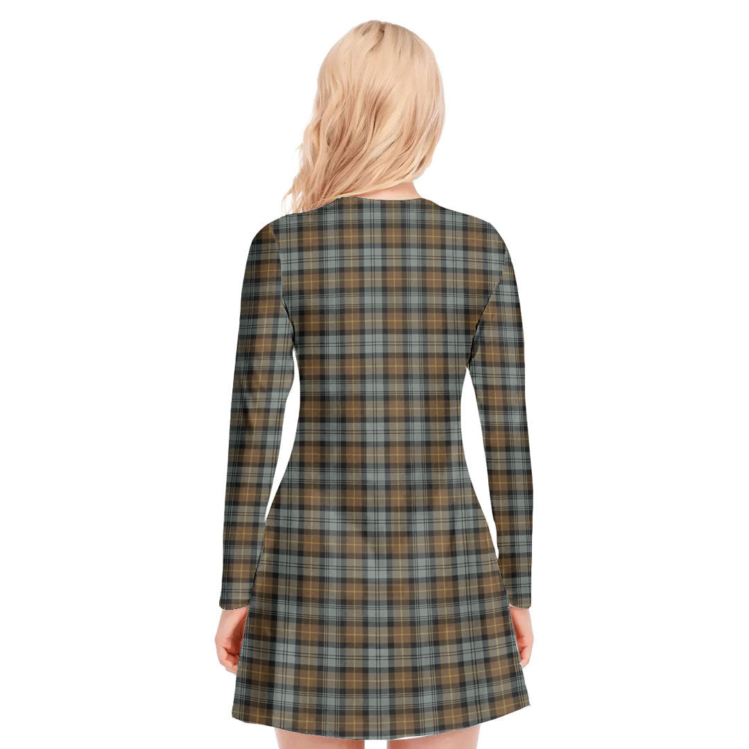 Gordon Weathered Tartan Crest V-neck Long Sleeve Dress