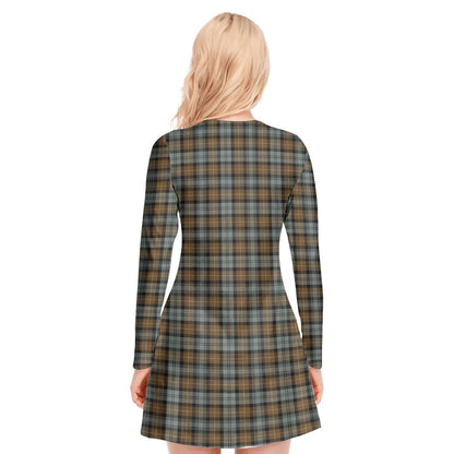 Gordon Weathered Tartan Crest V-neck Long Sleeve Dress