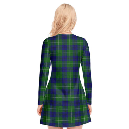 Oliphant Modern Tartan Crest V-neck Long Sleeve Dress