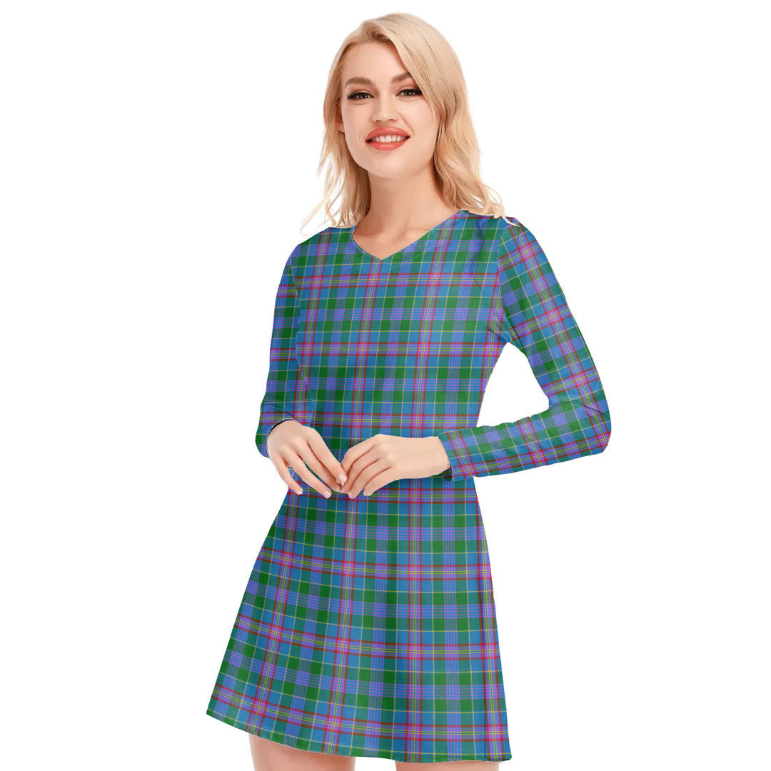 Pitcairn Hunting Tartan Plaid V-neck Long Sleeve Dress