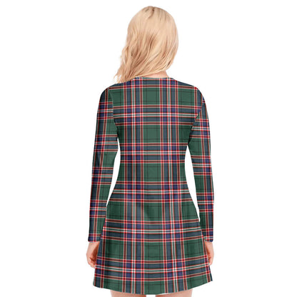 MacFarlane Hunting Modern Tartan Plaid V-neck Long Sleeve Dress