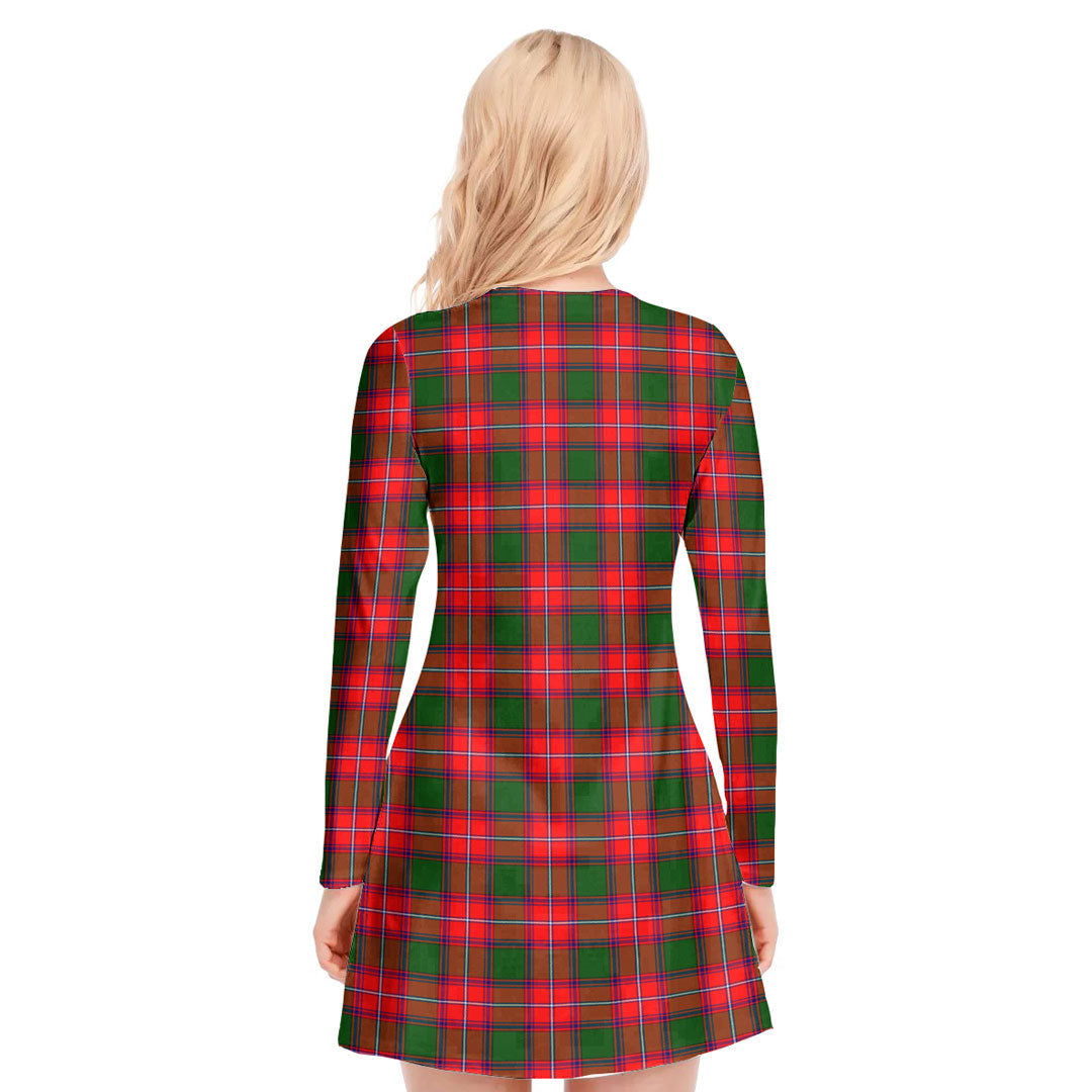 Rattray Modern Tartan Crest V-neck Long Sleeve Dress