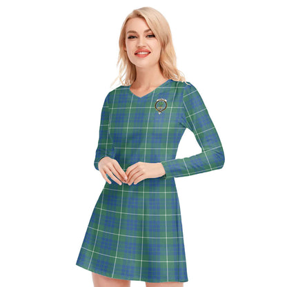 Hamilton Hunting Ancient Tartan Crest V-neck Long Sleeve Dress