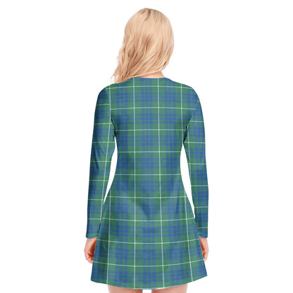 Hamilton Hunting Ancient Tartan Crest V-neck Long Sleeve Dress