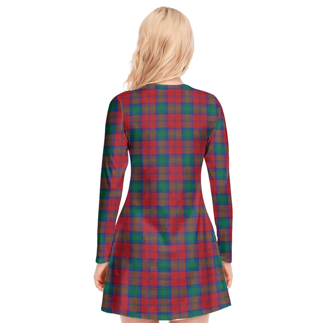 Lindsay Modern Tartan Plaid V-neck Long Sleeve Dress