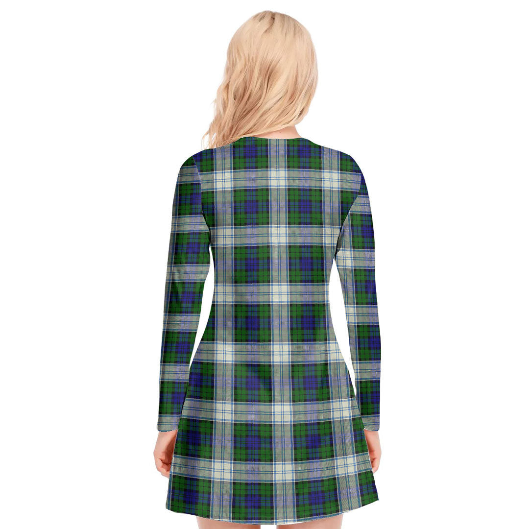 Blackwatch Dress Modern Tartan Plaid V-neck Long Sleeve Dress
