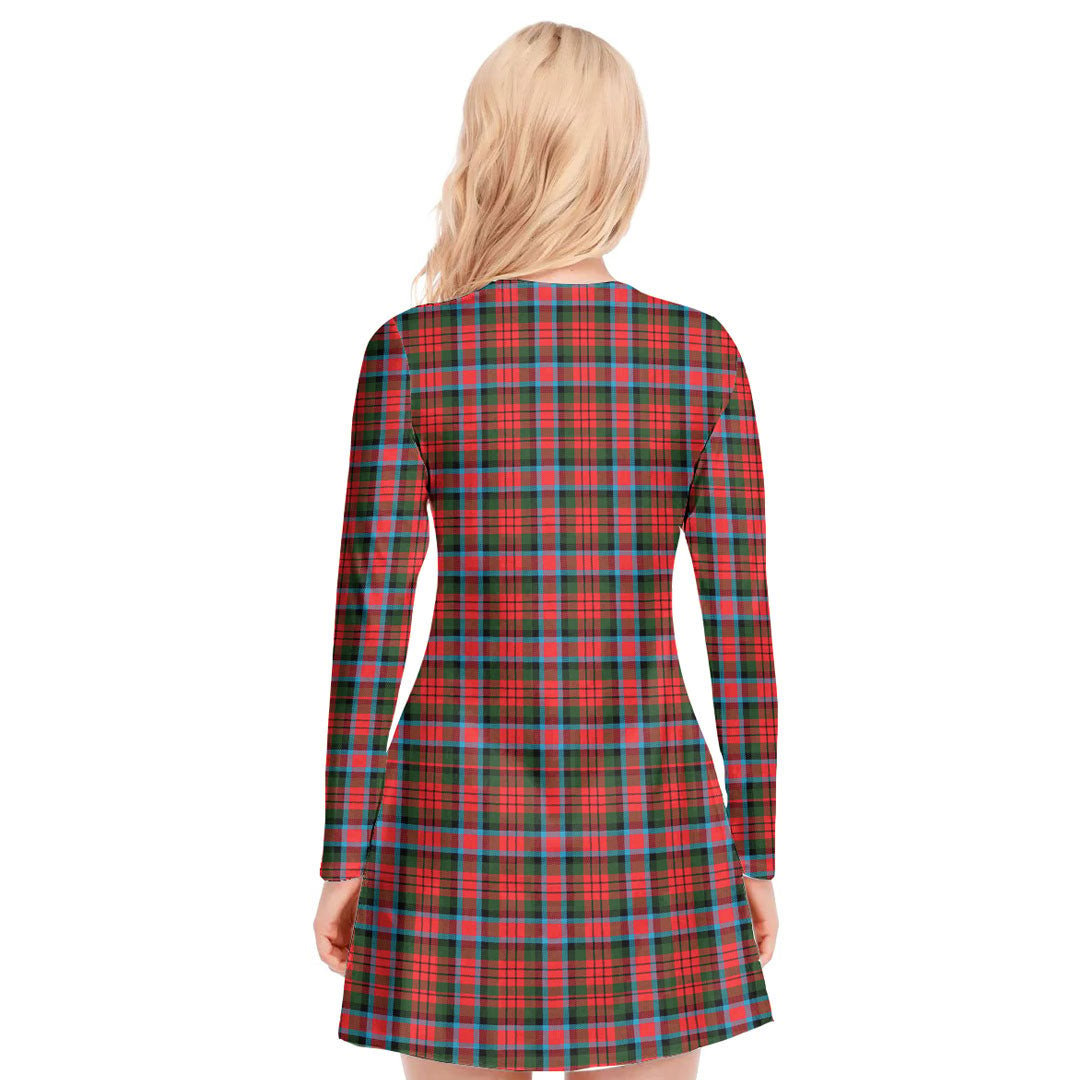 MacDuff Modern Tartan Plaid V-neck Long Sleeve Dress