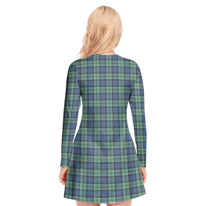 Leslie Hunting Ancient Tartan Crest V-neck Long Sleeve Dress