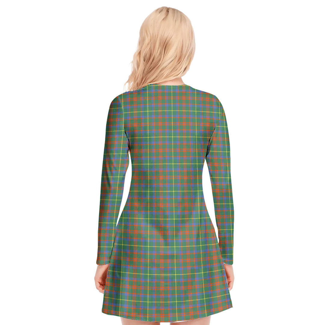 MacKintosh Hunting Ancient Tartan Plaid V-neck Long Sleeve Dress