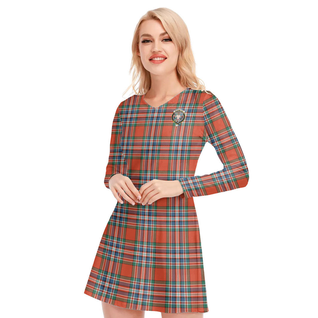 MacFarlane Ancient Tartan Crest V-neck Long Sleeve Dress