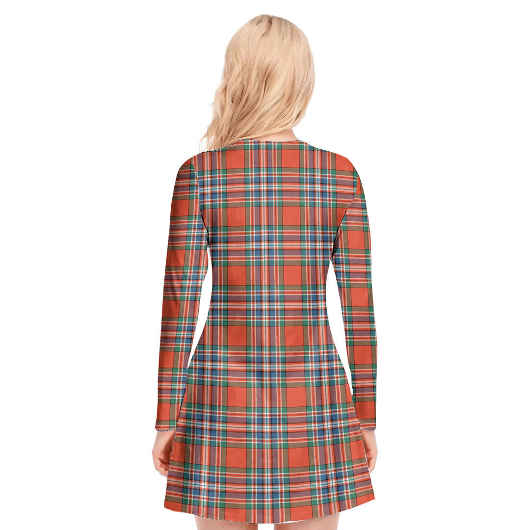 MacFarlane Ancient Tartan Crest V-neck Long Sleeve Dress