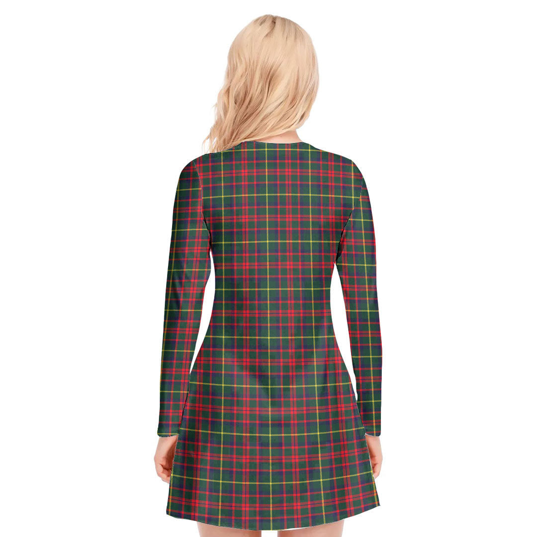 MacKintosh Hunting Modern Tartan Crest V-neck Long Sleeve Dress