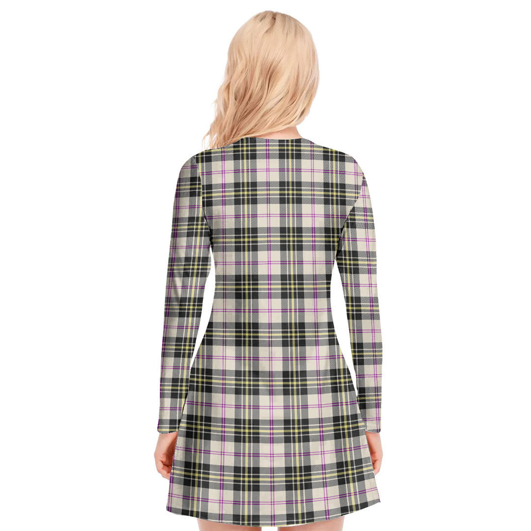 MacPherson Dress Ancient Tartan Plaid V-neck Long Sleeve Dress