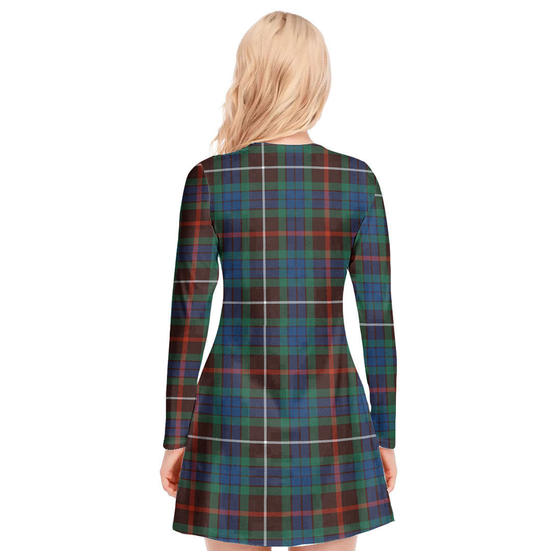 Fraser Hunting Ancient Tartan Plaid V-neck Long Sleeve Dress