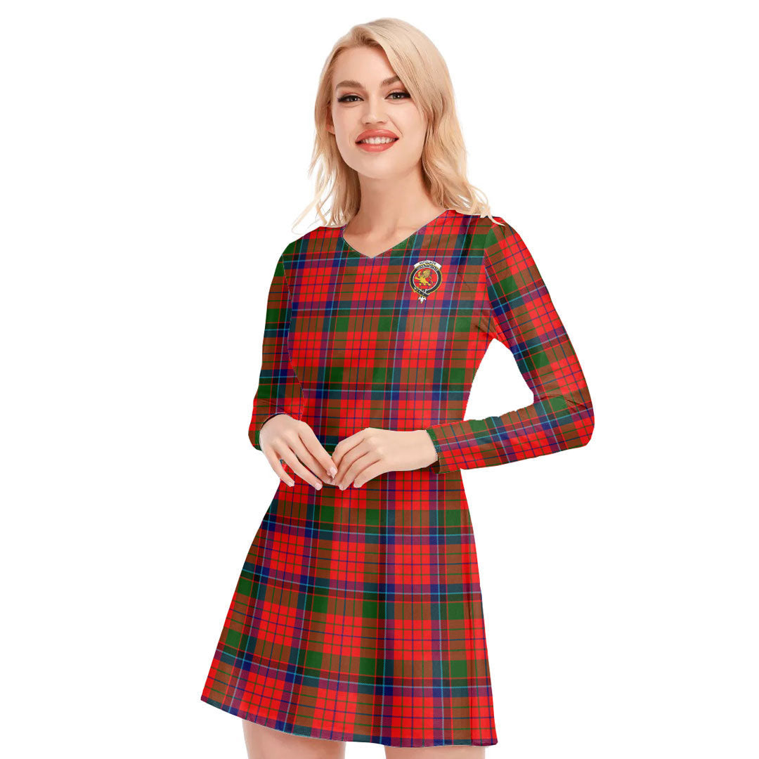 Nicolson Modern Tartan Crest V-neck Long Sleeve Dress