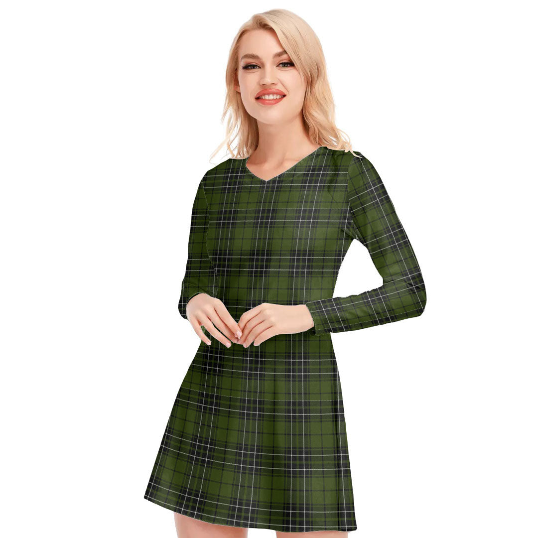 MacLean Hunting Tartan Plaid V-neck Long Sleeve Dress