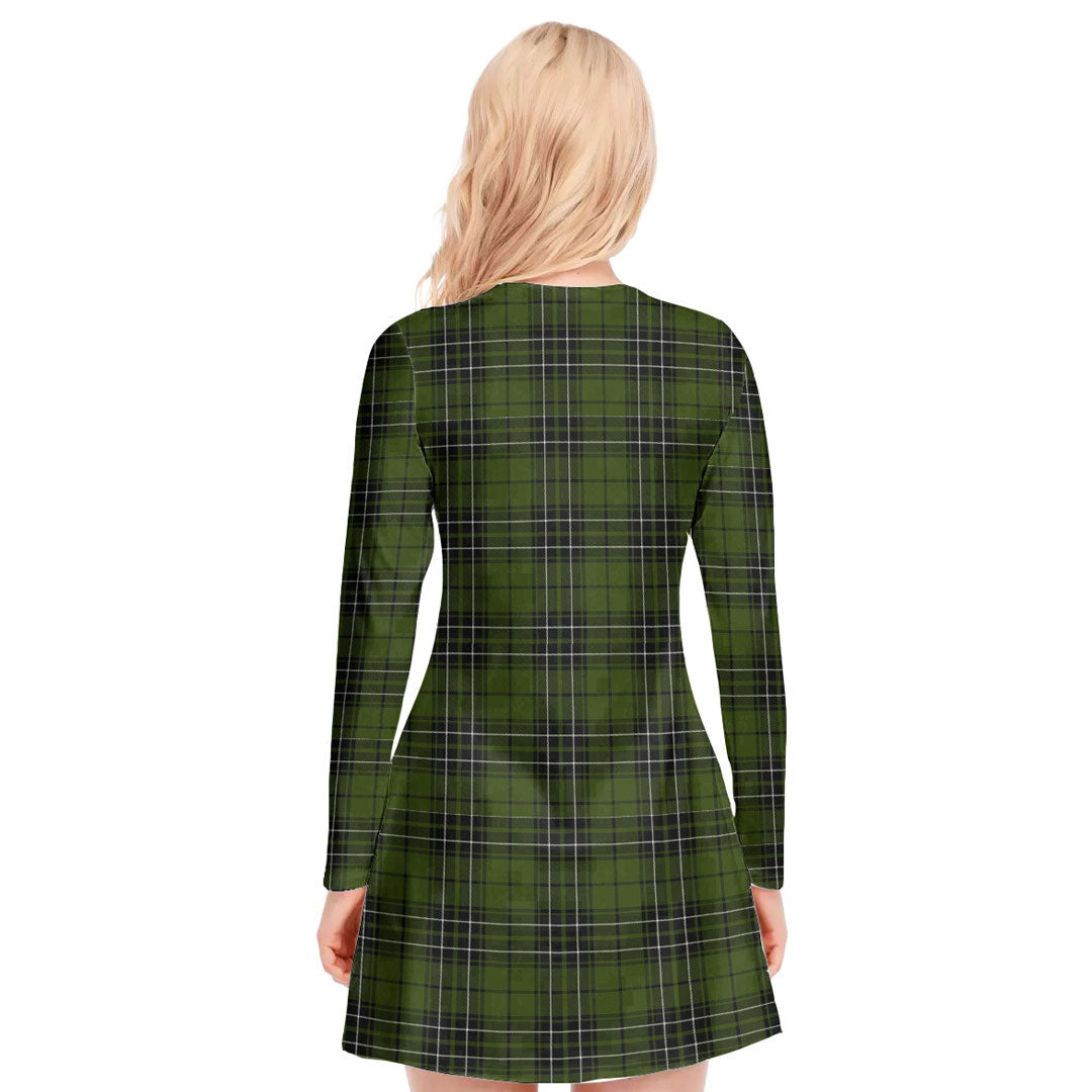 MacLean Hunting Tartan Plaid V-neck Long Sleeve Dress