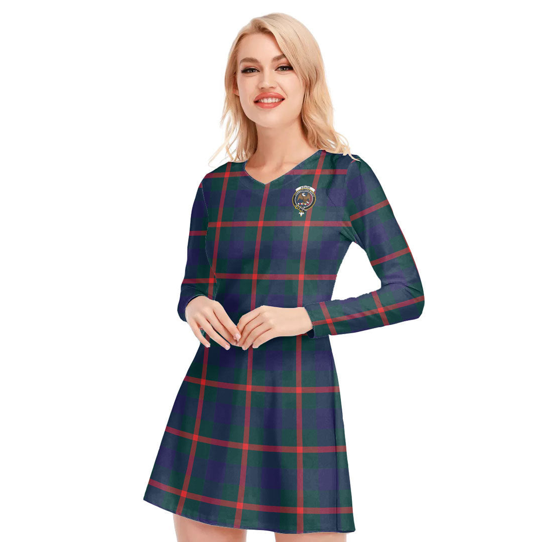 Agnew Modern Tartan Crest V-neck Long Sleeve Dress