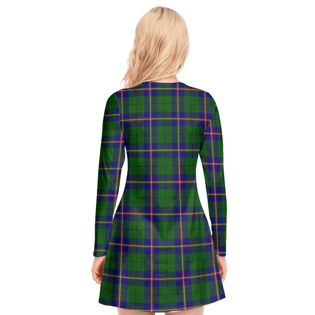 Carmichael Modern Tartan Plaid V-neck Long Sleeve Dress