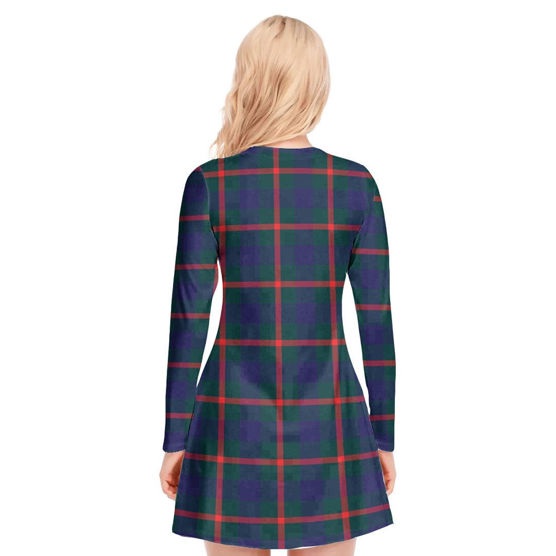 Agnew Modern Tartan Crest V-neck Long Sleeve Dress