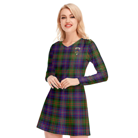 Cameron of Erracht Modern Tartan Crest V-neck Long Sleeve Dress