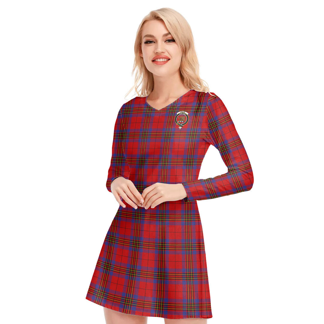 Leslie Modern Tartan Crest V-neck Long Sleeve Dress