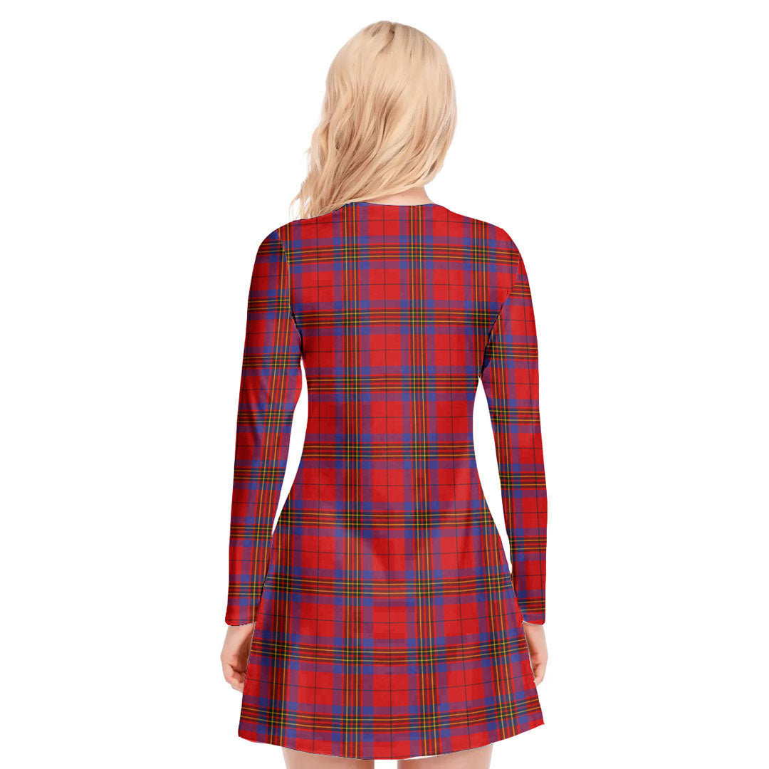 Leslie Modern Tartan Crest V-neck Long Sleeve Dress