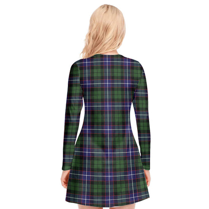 Galbraith Modern Tartan Plaid V-neck Long Sleeve Dress