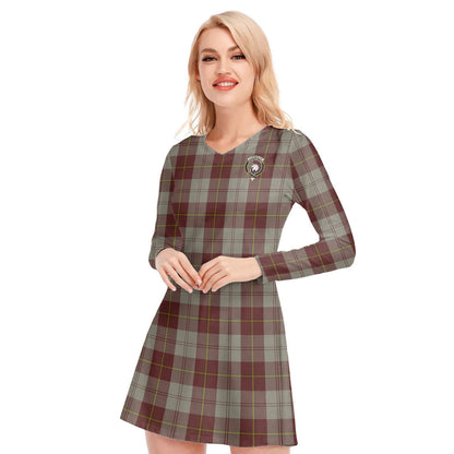 Cunningham Burgundy Dancers Tartan Crest V-neck Long Sleeve Dress