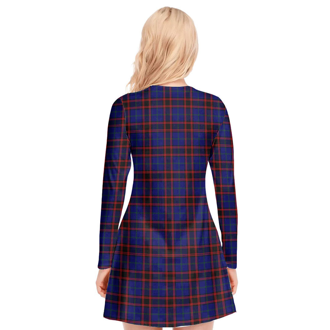 Home Modern Tartan Plaid V-neck Long Sleeve Dress