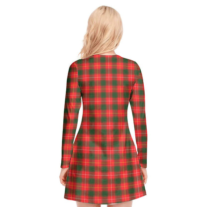 MacFie Tartan Crest V-neck Long Sleeve Dress