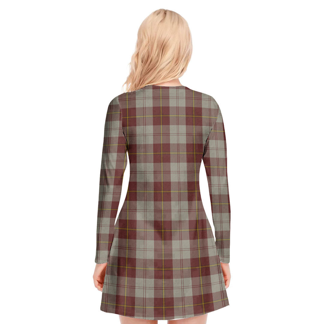 Cunningham Burgundy Dancers Tartan Crest V-neck Long Sleeve Dress