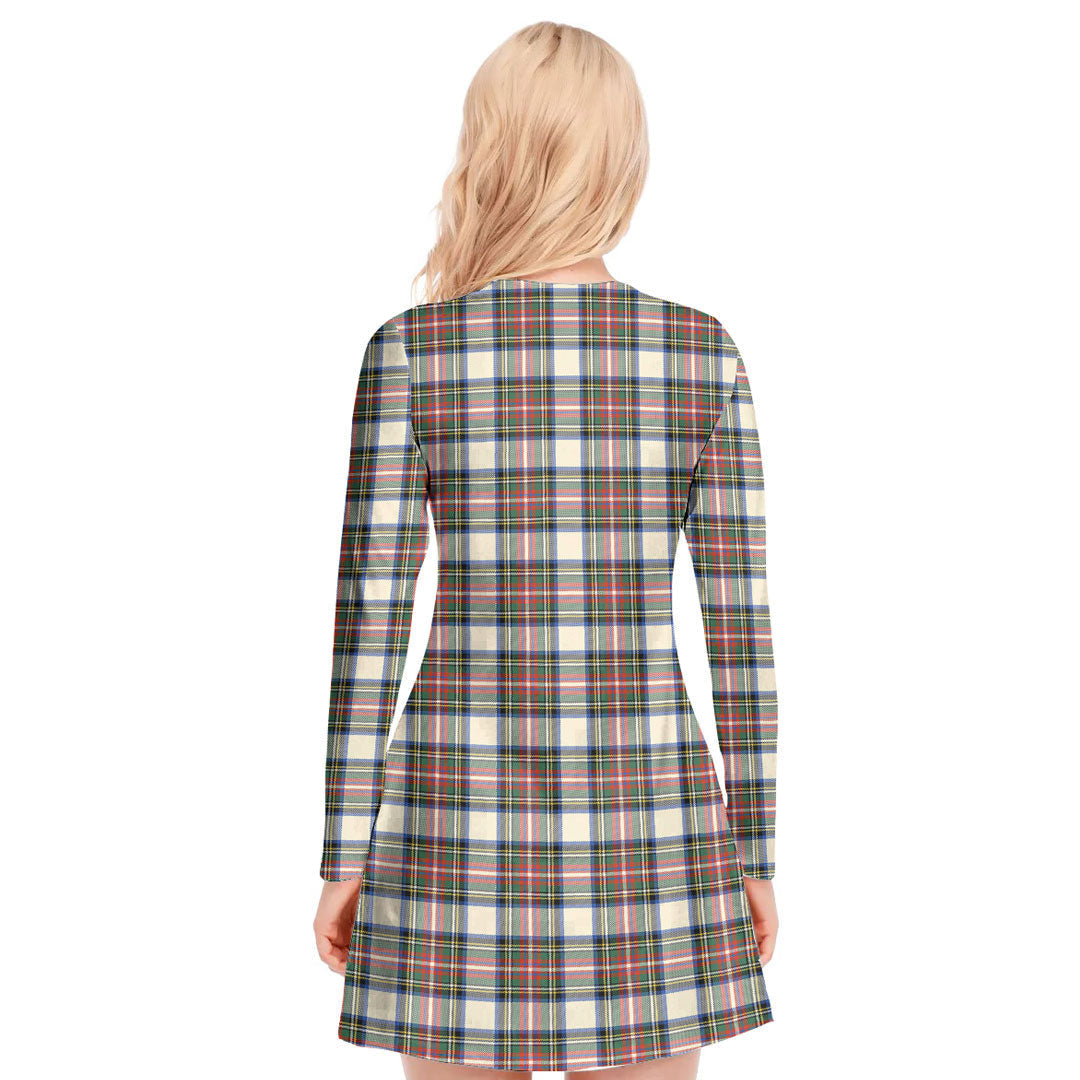 Stewart Dress Ancient Tartan Plaid V-neck Long Sleeve Dress