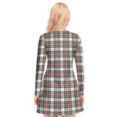 Stewart Dress Ancient Tartan Plaid V-neck Long Sleeve Dress