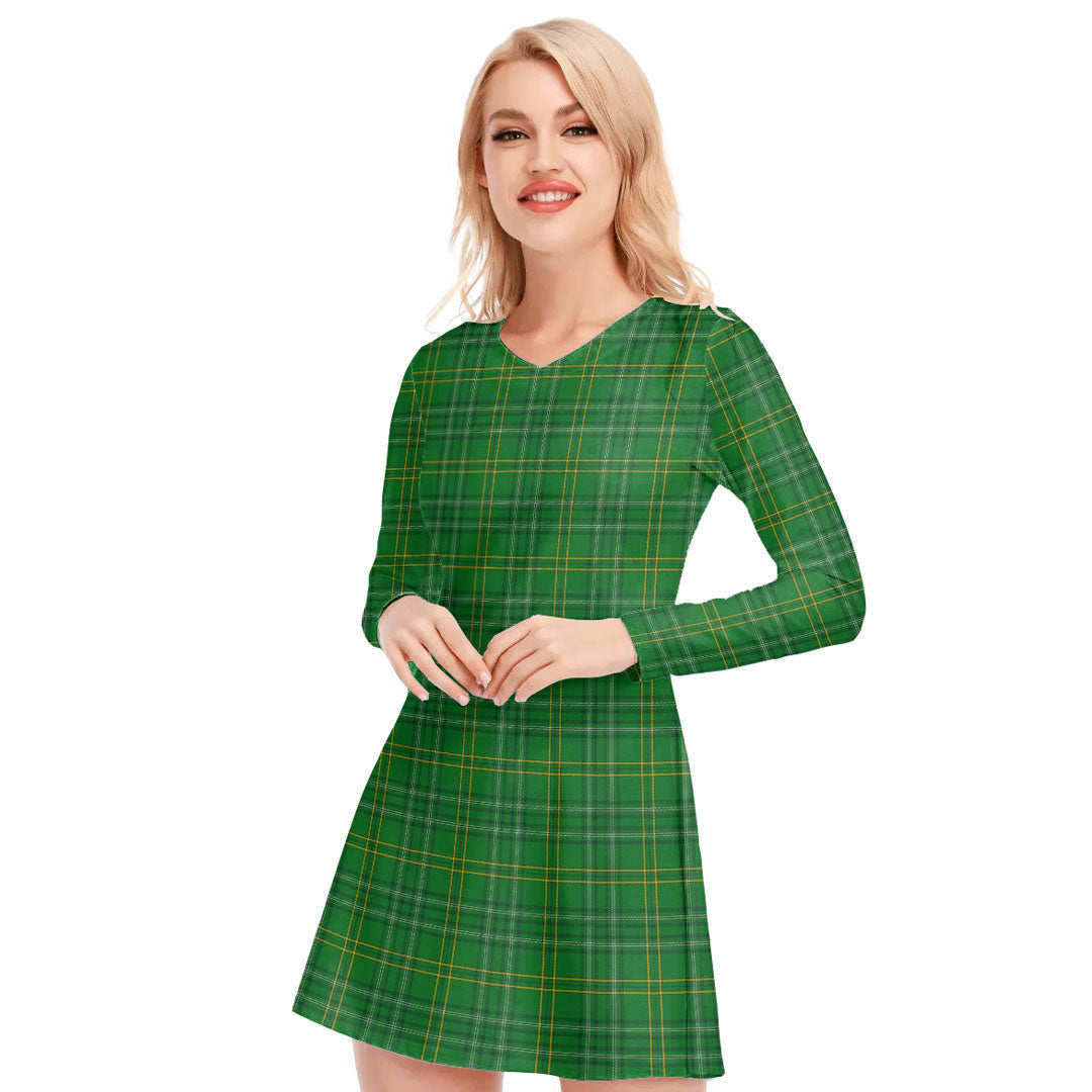 Wexford County Tartan Plaid V-neck Long Sleeve Dress