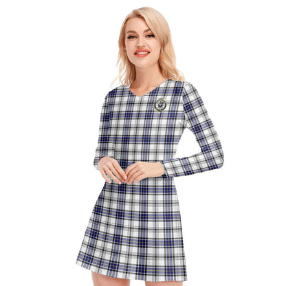 Hannay Modern Tartan Crest V-neck Long Sleeve Dress