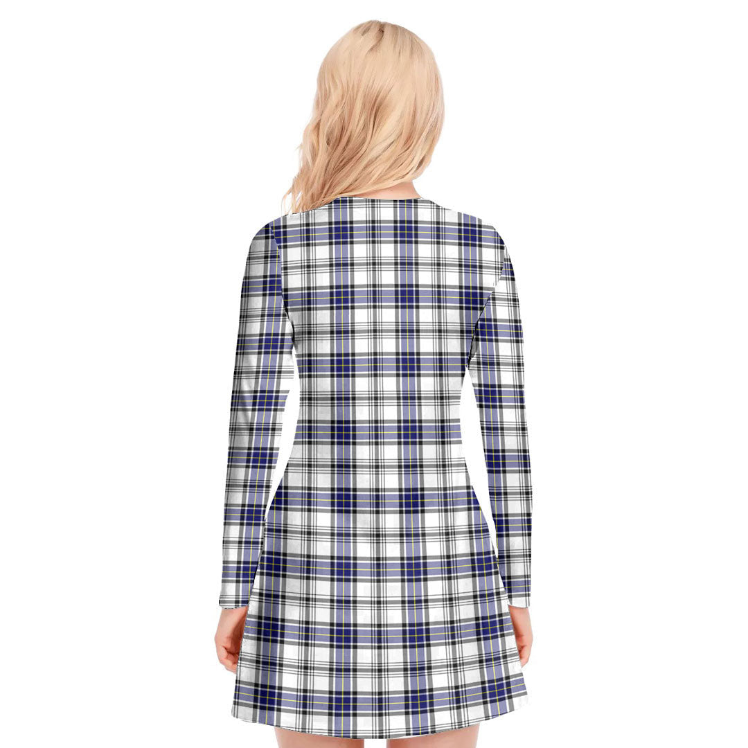 Hannay Modern Tartan Crest V-neck Long Sleeve Dress