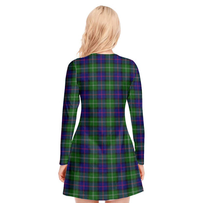 MacThomas Modern Tartan Crest V-neck Long Sleeve Dress