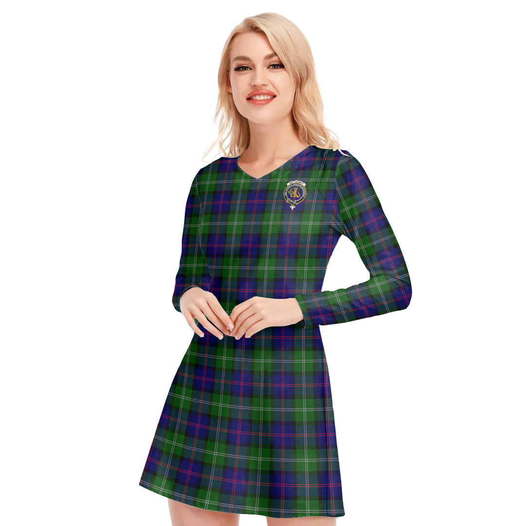 MacThomas Modern Tartan Crest V-neck Long Sleeve Dress