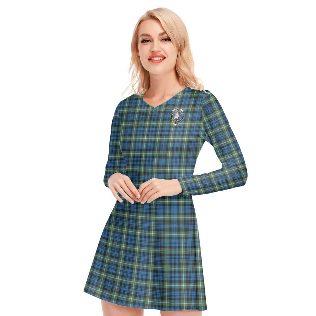 Lamont Ancient Tartan Crest V-neck Long Sleeve Dress