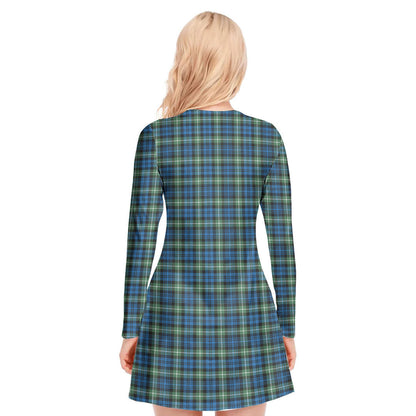 Lamont Ancient Tartan Crest V-neck Long Sleeve Dress