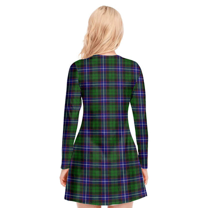 Russell Modern Tartan Crest V-neck Long Sleeve Dress