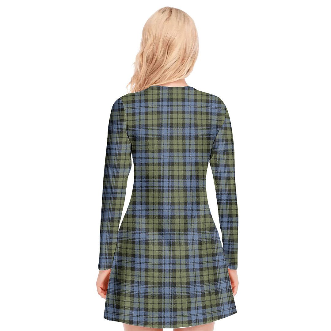 Campbell Faded Tartan Plaid V-neck Long Sleeve Dress