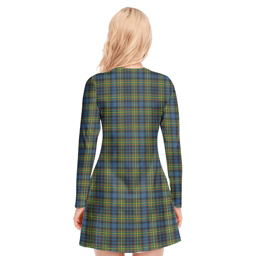 MacLellan Ancient Tartan Crest V-neck Long Sleeve Dress