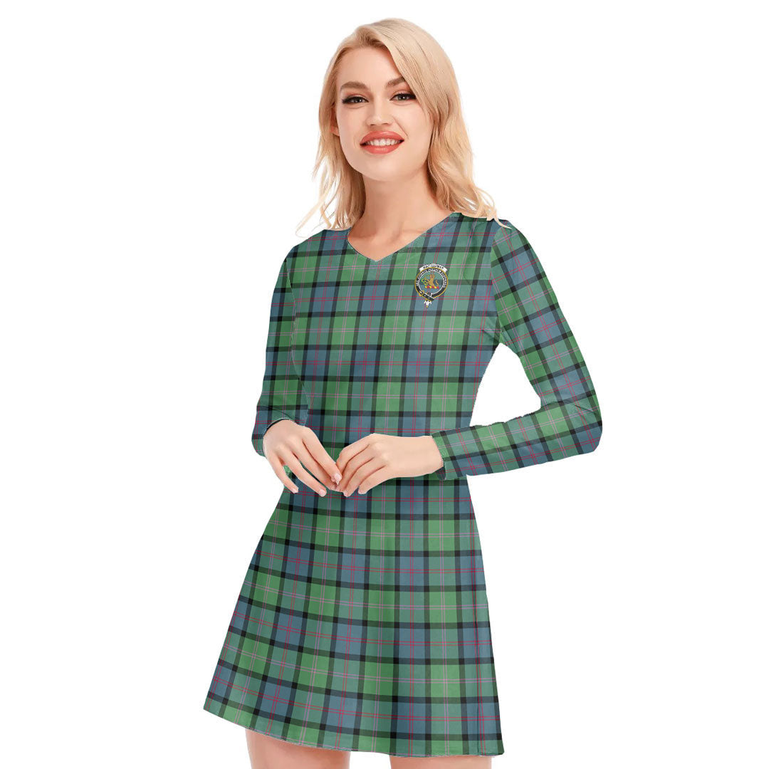 MacThomas Ancient Tartan Crest V-neck Long Sleeve Dress