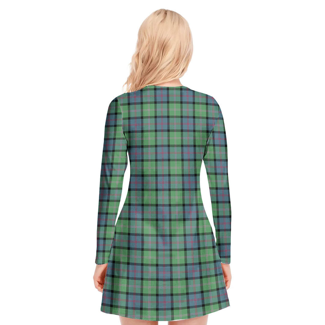 MacThomas Ancient Tartan Crest V-neck Long Sleeve Dress