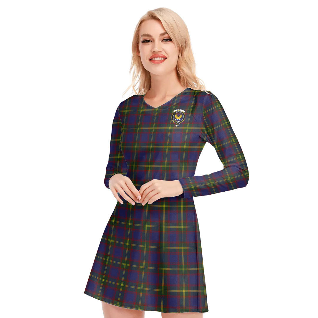 Durie Tartan Crest V-neck Long Sleeve Dress