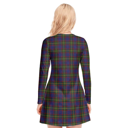 Durie Tartan Crest V-neck Long Sleeve Dress