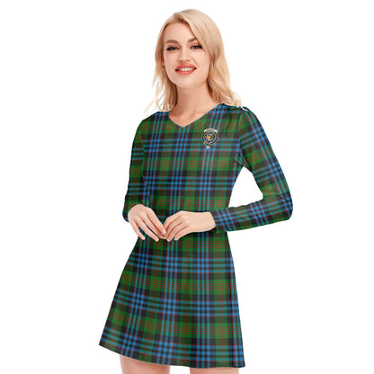 Newlands of Lauriston Tartan Crest V-neck Long Sleeve Dress